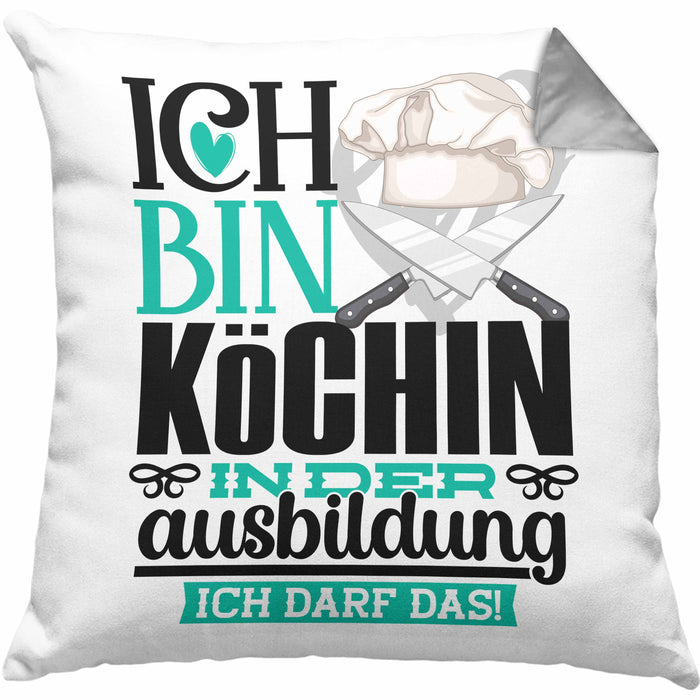 Köchin Ausbildung Start Geschenk Kissen mit Füllung 40x40 Ich Bin Köchin In Der Ausbildung Ich Darf Das Geschenkidee (Grau) Grau Trendation
