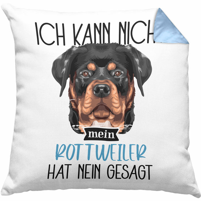Rottweiler Besitzer Kissen mit Füllung 40x40 Geschenk Lustiger Spruch Geschenkidee Ich Kann Nicht Mein Rottweiler Hat Nein Gesagt (Grau) Blau Trendation