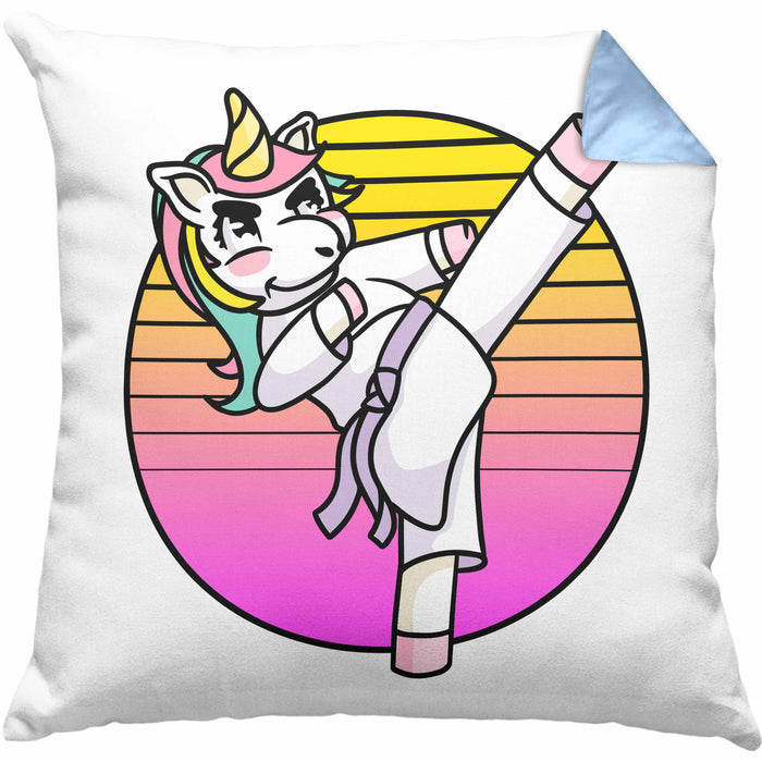 Karate-Kissen mit Füllung 40x40 Geschenk Kampfsport-Fans Jiu Jitsu Geschenkidee Einhorn Lustig Frauen (Grau) Blau Trendation