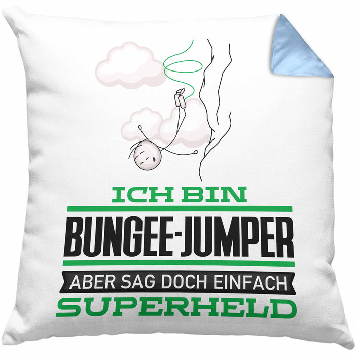 Bungee-Jumper Geschenk Kissen mit Füllung 40x40 Ich Bin Bungee-Jumper Aber Sag Doch Einfach Superheld Lustige Geschenkdiee für Bungee-Jumper (Grau) Blau Trendation