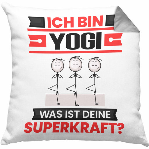 Yogi Kissen mit Füllung 40x40 Geschenk für Yogi Geburtstag Lustiger Spruch Was Ist Deine Superkraft (Grau) Grau Trendation