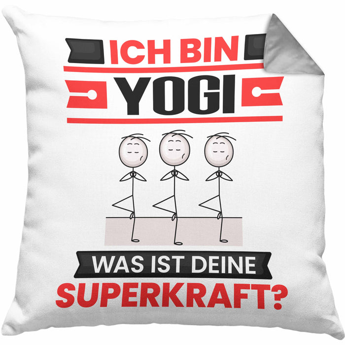 Yogi Kissen mit Füllung 40x40 Geschenk für Yogi Geburtstag Lustiger Spruch Was Ist Deine Superkraft (Grau) Grau Trendation