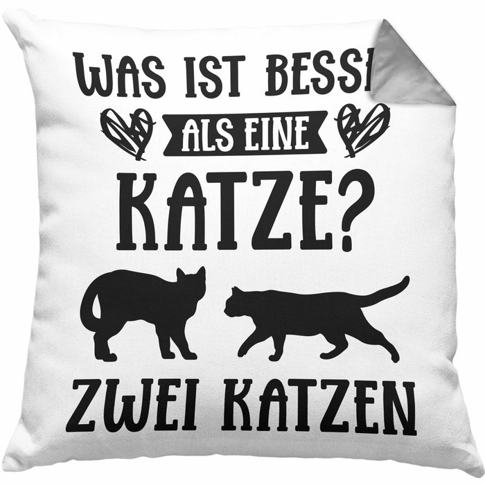 Katze Spruch Kissen mit Füllung 40x40 Lustig Geschenk Cat Kaffee Grafik Katzenliebhaber Geschenke Katzen (Grau) Grau Trendation