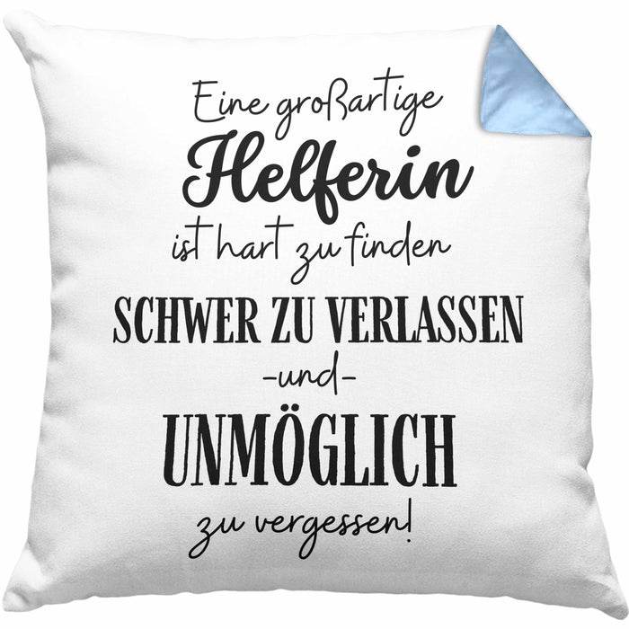 Helferin Abschied Geschenk Kissen mit Füllung 40x40 Abschiedsgeschenk für Helferin Hart Zu Finden Schwer Zu Verlassen (Grau) Blau Trendation