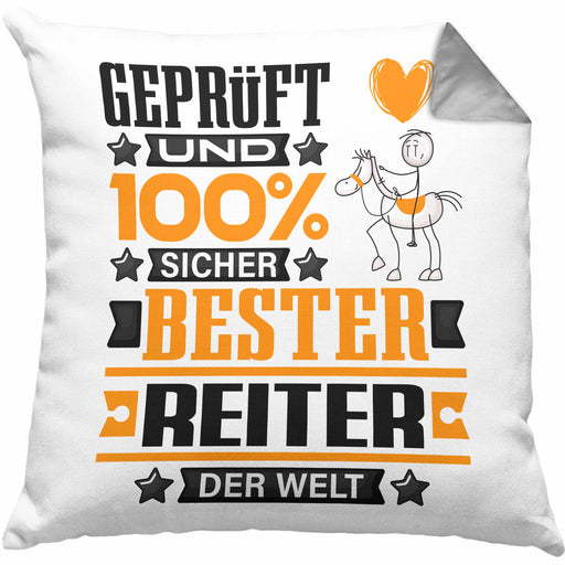 Reiter Geschenk Lustiger Spruch für Reiter Geschenkidee Bester Reiter Der WeltKissen mit Füllung 40x40 (Grau) Grau Trendation