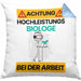 Biologe Kissen mit Füllung 40x40 Geschenk Lustiger Spruch Geschenkidee für Biologe Achtung Hochleistungs Biologe Bei Der Arbeit (Grau) Blau Trendation