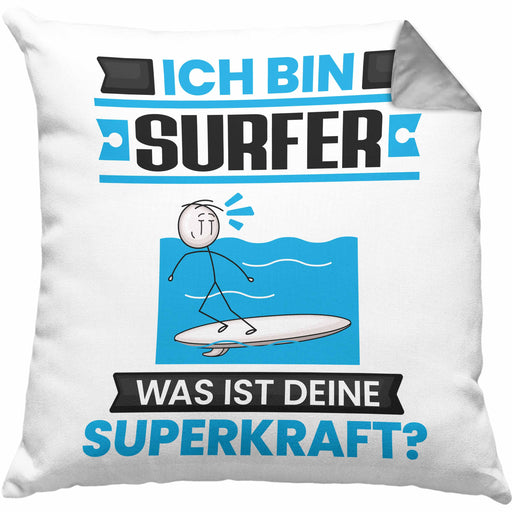 Surfer Kissen mit Füllung 40x40 Geschenk für Surfer Geburtstag Lustiger Spruch Was Ist Deine Superkraft (Grau) Grau Trendation