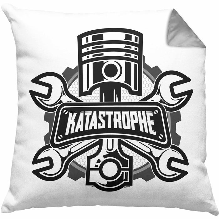 KFZ Mechaniker Kissen mit Füllung 40x40 Geschenk Spruch Männer KFZ Mechatroniker Geschenkidee Werkstatt Katastrophe (Grau) Grau Trendation