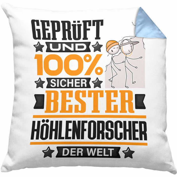 Höhlenforscher Geschenk Lustiger Spruch für Höhlenforscher Geschenkidee Bester Höhlenforscher Der WeltKissen mit Füllung 40x40 (Grau) Blau Trendation