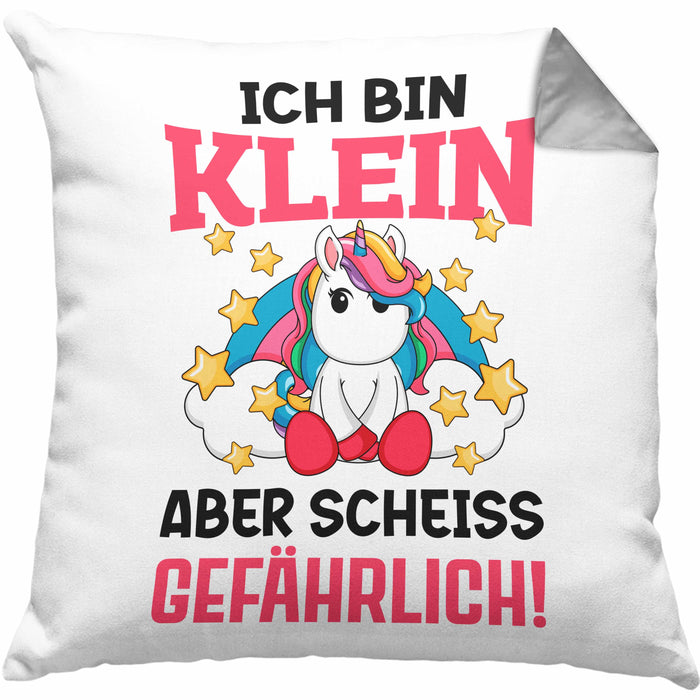 Klein Aber Sch Gefährlich Lustige Einhorn Kissen mit Füllung 40x40 mit Spruch Geschenkidee Einhornfans (Grau) Grau Trendation