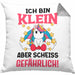 Klein Aber Sch Gefährlich Lustige Einhorn Kissen mit Füllung 40x40 mit Spruch Geschenkidee Einhornfans (Grau) Grau Trendation