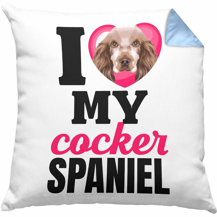 Cocker Spaniel Besitzerin Kissen mit Füllung 40x40 Geschenk Lustiger Spruch Geschenkidee I Love My Cocker Spaniel (Grau) Blau Trendation