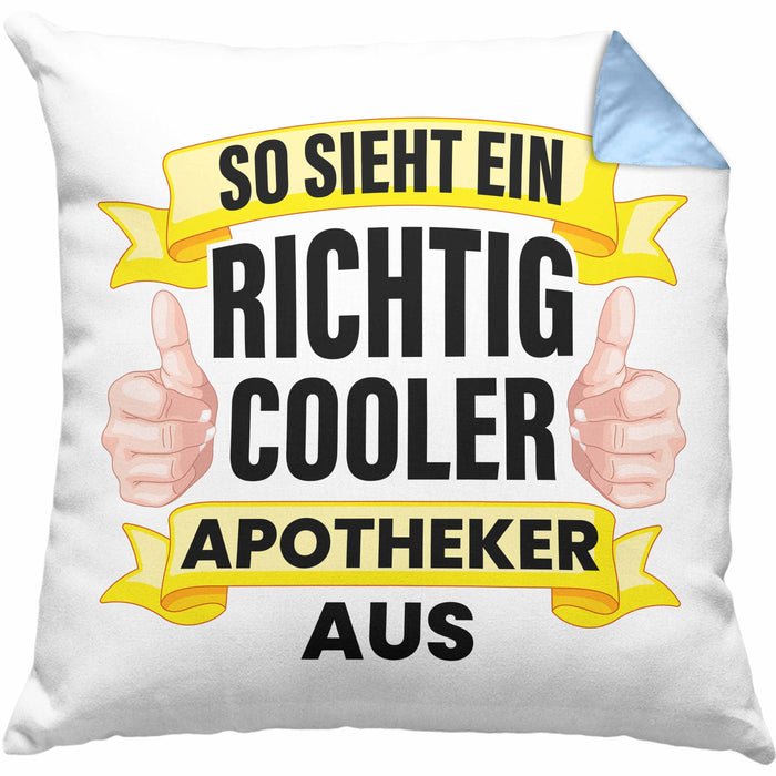 Apotheker Kissen mit Füllung 40x40 Geschenk Spruch Pharmazie Lustig (Grau) Blau Trendation