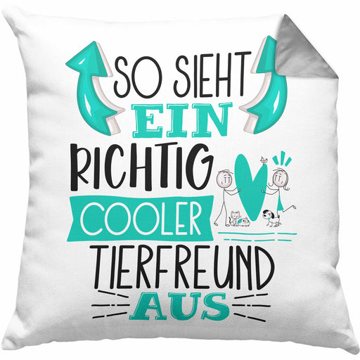 Tierfreund Kissen mit Füllung 40x40 So Sieht Ein Richtig Cooler Tierfreund Aus Geschenk Lustiger Spruch Geschenkidee (Grau) Grau Trendation
