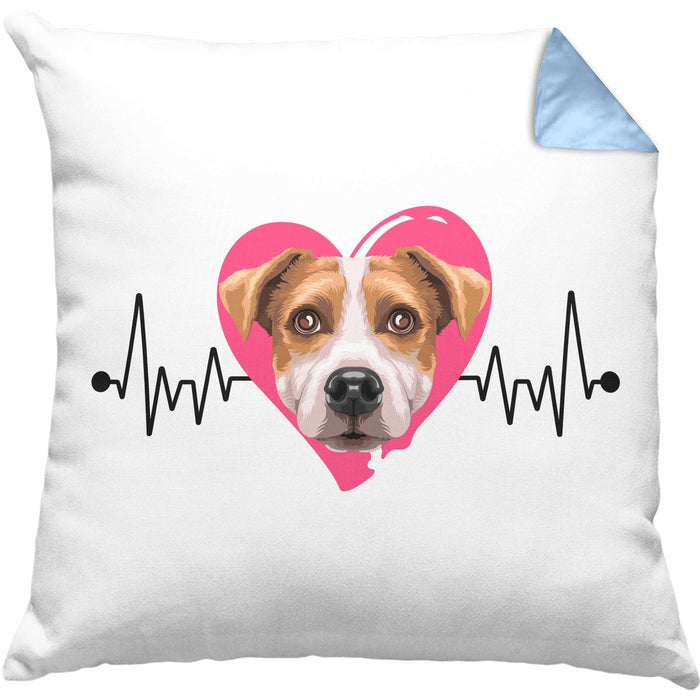 Jack Russel Besitzer Kissen mit Füllung 40x40 Geschenk Lustiger Spruch Geschenkidee Herzschlag Jack Russel (Grau) Blau Trendation