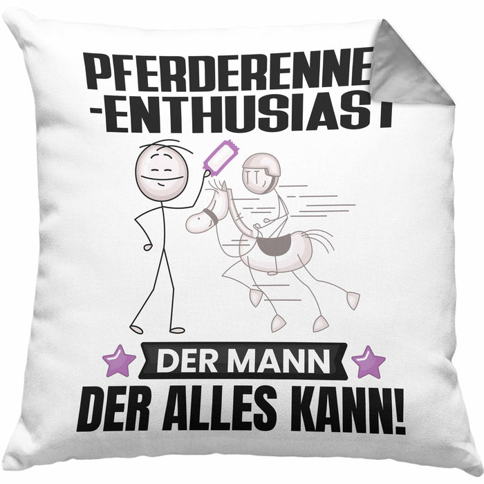 Pferderennen-Enthusiast Kissen mit Füllung 40x40 Geschenk für Pferderennen-Enthusiast Der Mann Der Alles Kann Geschenkidee zum Geburtstag (Grau) Grau Trendation