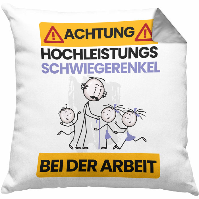 Schwiegerenkel Kissen mit Füllung 40x40 Geschenk Lustiger Spruch Geschenkidee für Schwiegerenkel Achtung Hochleistungs Schwiegerenkel Bei Der Arbeit (Grau) Grau Trendation