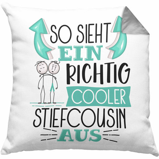 Stiefcousin Kissen mit Füllung 40x40 Geschenk So Sieht Ein RIchtig Cooler Stiefcousin Aus Geschenkidee Lustiger Spruch Geburtstag (Grau) Grau Trendation