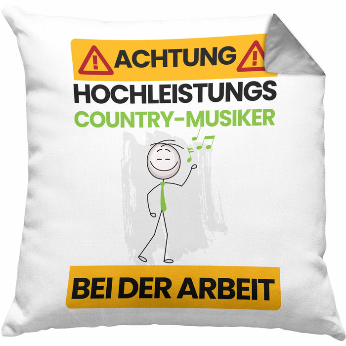 Country-Musiker Kissen mit Füllung 40x40 Geschenk Lustiger Spruch Geschenkidee für Country-Musiker Achtung Hochleistungs Country-Musiker Bei Der Arbeit (Grau) Grau Trendation
