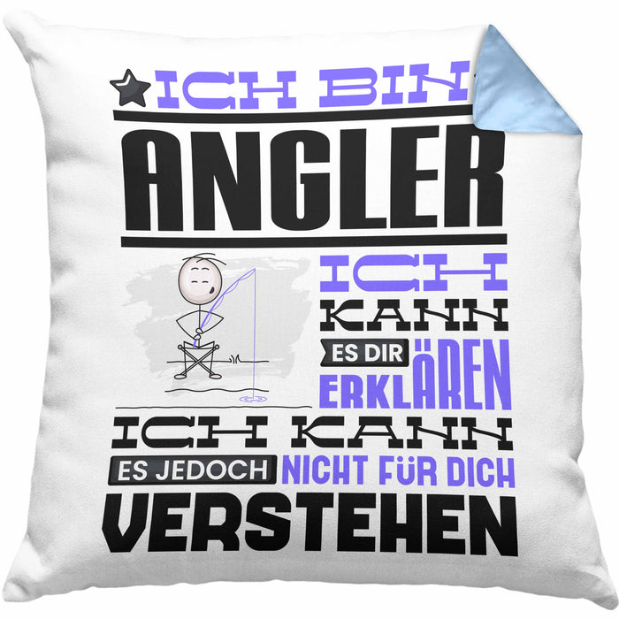 Angler Geschenk Kaffee-Kissen mit Füllung 40x40 Geschenkidee für Angler Ich Bin Angler Ich Kann Es Dir Erklären Jedoch Nicht Für Dich Verstehen Spruch Lustig (Grau) Blau Trendation