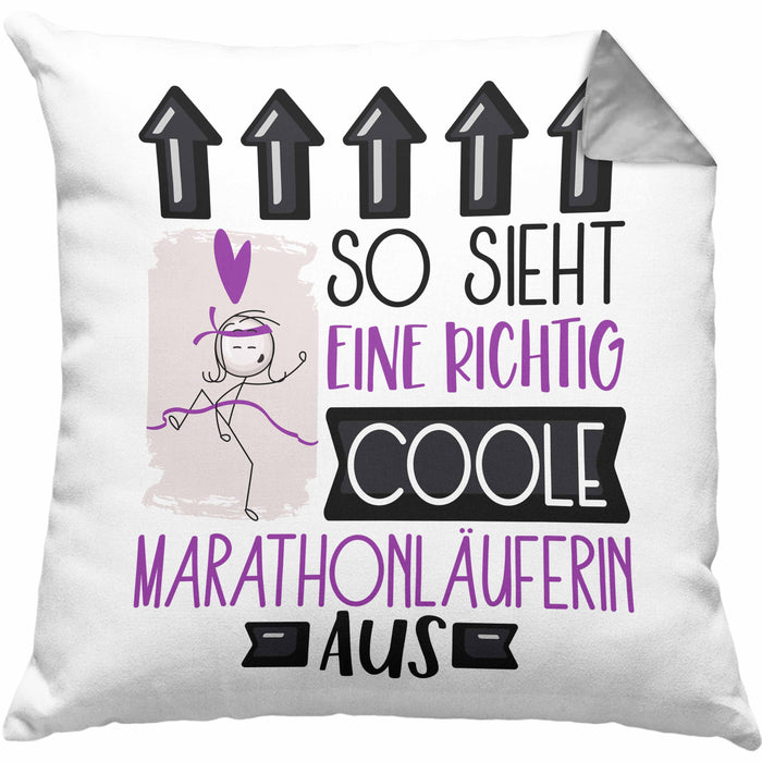Marathonläuferin Geschenk Kissen mit Füllung 40x40 Lustig Geschenkidee für Marathonläuferin Geburtstag So Sieht Eine Richtig Coole Marathonläuferin Aus Frauen Spruch (Grau) Grau Trendation
