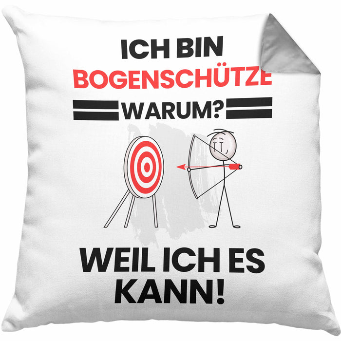 Bogenschütze Geschenk Kissen mit Füllung 40x40 Lustiger Spruch Ich Bin Bogenschütze Warum Weil Ich Es Kann Geschenkidee Bester Bogenschütze Geburtstag (Grau) Grau Trendation