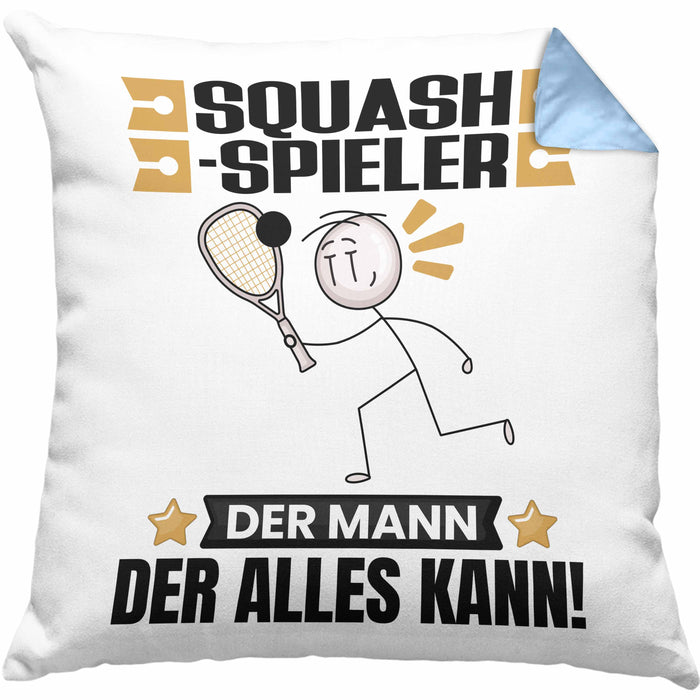 Squash-Spieler Kissen mit Füllung 40x40 Geschenk für Squash-Spieler Der Mann Der Alles Kann Geschenkidee zum Geburtstag (Grau) Blau Trendation