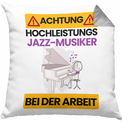 Jazz-Musiker Kissen mit Füllung 40x40 Geschenk Lustiger Spruch Geschenkidee für Jazz-Musiker Achtung Hochleistungs Jazz-Musiker Bei Der Arbeit (Grau) Grau Trendation