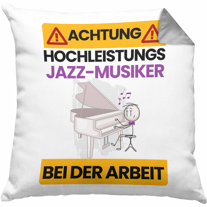 Jazz-Musiker Kissen mit Füllung 40x40 Geschenk Lustiger Spruch Geschenkidee für Jazz-Musiker Achtung Hochleistungs Jazz-Musiker Bei Der Arbeit (Grau) Grau Trendation