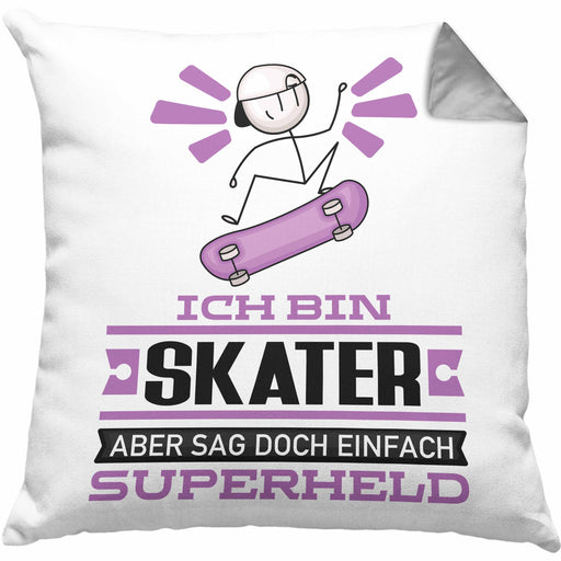 Skater Geschenk Kissen mit Füllung 40x40 Ich Bin Skater Aber Sag Doch Einfach Superheld Lustige Geschenkdiee für Skater (Grau) Grau Trendation