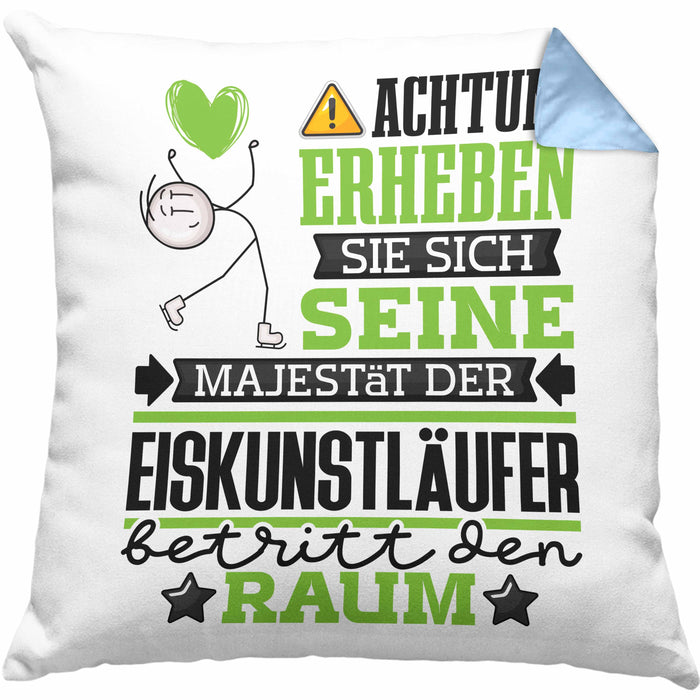 Eiskunstläufer Geschenk Kissen mit Füllung 40x40 Lustiger Spruch Erheben Sie Sich Der Eiskunstläufer Betritt den Raum (Grau) Blau Trendation