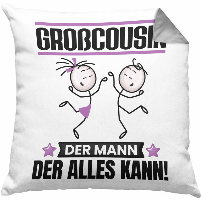 Großcousin Kissen mit Füllung 40x40 Geschenk für Großcousin Der Mann Der Alles Kann Geschenkidee zum Geburtstag (Grau) Grau Trendation