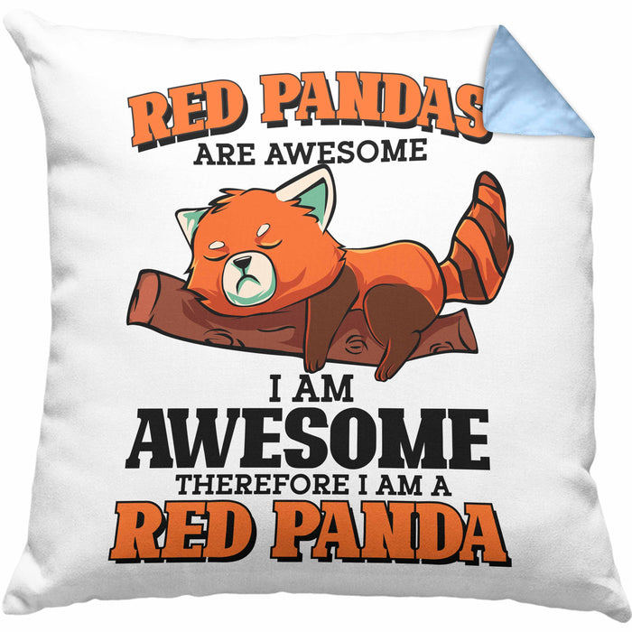 Lustige Roter Panda Kissen mit Füllung 40x40 Spruch Geschenk für Panda-Liebhaber (Grau) Blau Trendation