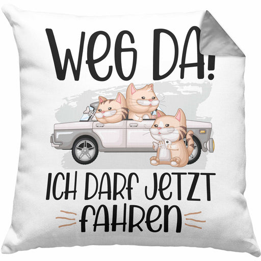 Führerschein Bestanden Geschenk Kissen mit Füllung 40x40 Bestandener Führerschein Weg Da Fahrschule (Grau) Grau Trendation