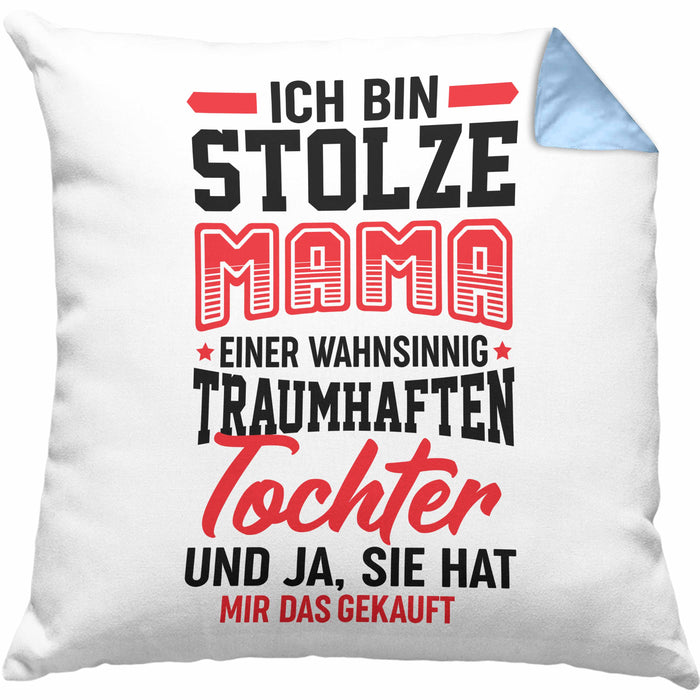 Muttertagsgeschenk Kissen mit Füllung 40x40 Ich Bin Stolze Mama Einer Wahnsinnig Traumhaften Tochter Geschenk für Mutter von Tochter (Grau) Blau Trendation