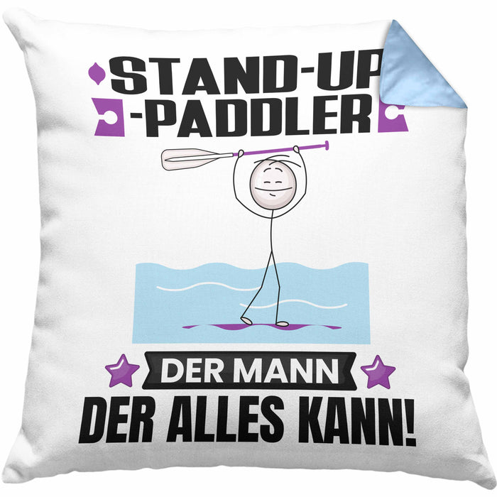 Stand-Up-Paddler Kissen mit Füllung 40x40 Geschenk für Stand-Up-Paddler Der Mann Der Alles Kann Geschenkidee zum Geburtstag (Grau) Blau Trendation