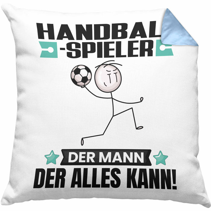 Handballspieler Kissen mit Füllung 40x40 Geschenk für Handballspieler Der Mann Der Alles Kann Geschenkidee zum Geburtstag (Grau) Blau Trendation