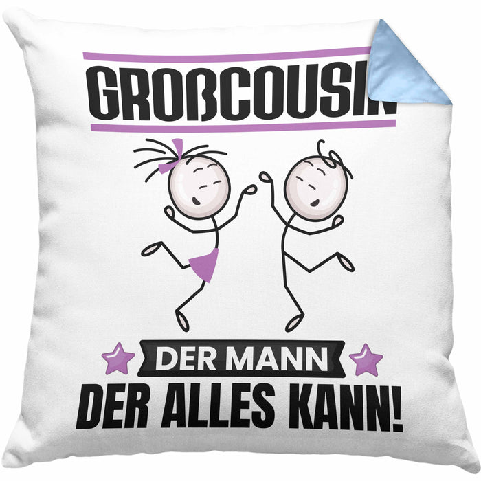 Großcousin Kissen mit Füllung 40x40 Geschenk für Großcousin Der Mann Der Alles Kann Geschenkidee zum Geburtstag (Grau) Blau Trendation