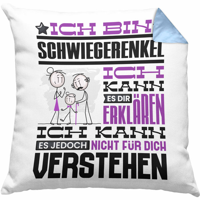 Schwiegerenkel Geschenk Kaffee-Kissen mit Füllung 40x40 Geschenkidee für Schwiegerenkel Ich Bin Schwiegerenkel Ich Kann Es Dir Erklären Jedoch Nicht Für Dich Verstehen Spruch Lustig (Grau) Blau Trendation