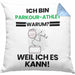 Parkour-Athlet Geschenk Kissen mit Füllung 40x40 Lustiger Spruch Ich Bin Parkour-Athlet Warum Weil Ich Es Kann Geschenkidee Bester Parkour-Athlet Geburtstag (Grau) Blau Trendation