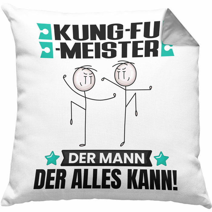 Kung-Fu-Meister Kissen mit Füllung 40x40 Geschenk für Kung-Fu-Meister Der Mann Der Alles Kann Geschenkidee zum Geburtstag (Grau) Grau Trendation