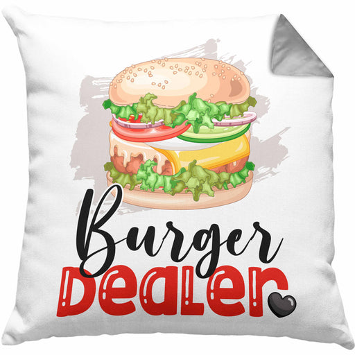 Burger Dealer Kissen mit Füllung 40x40 Geschenk für Besten Burgerverkäufer Geburtstag Spruch Geschenkidee (Grau) Grau Trendation