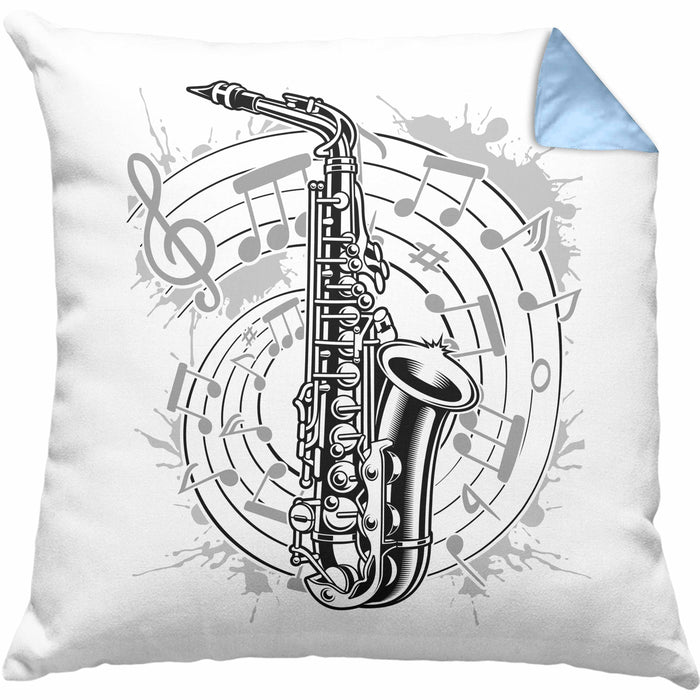 Saxophon Musik Noten Jazz Musikinstrument Saxophon-Spieler Kissen mit Füllung 40x40 (Grau) Blau Trendation