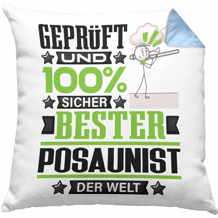 Posaunist Geschenk Lustiger Spruch für Posaunist Geschenkidee Bester Posaunist Der WeltKissen mit Füllung 40x40 (Grau) Blau Trendation