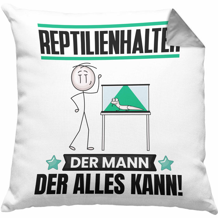 Reptilienhalter Kissen mit Füllung 40x40 Geschenk für Reptilienhalter Der Mann Der Alles Kann Geschenkidee zum Geburtstag (Grau) Grau Trendation