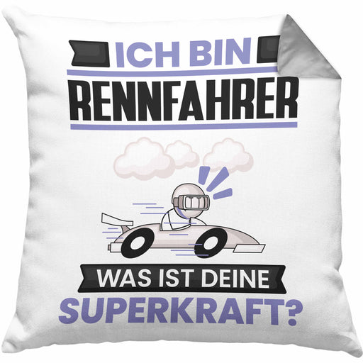 Rennfahrer Kissen mit Füllung 40x40 Geschenk für Rennfahrer Geburtstag Lustiger Spruch Was Ist Deine Superkraft (Grau) Grau Trendation