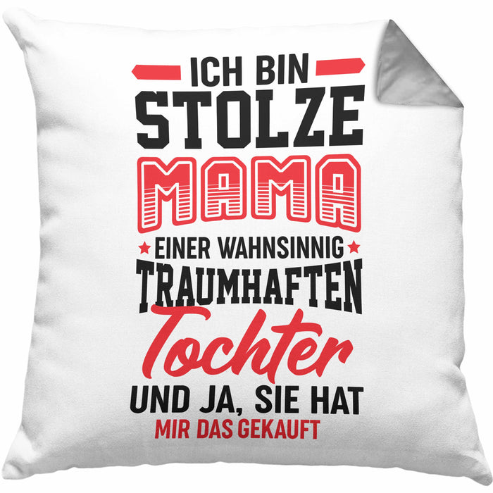 Muttertagsgeschenk Kissen mit Füllung 40x40 Ich Bin Stolze Mama Einer Wahnsinnig Traumhaften Tochter Geschenk für Mutter von Tochter (Grau) Grau Trendation