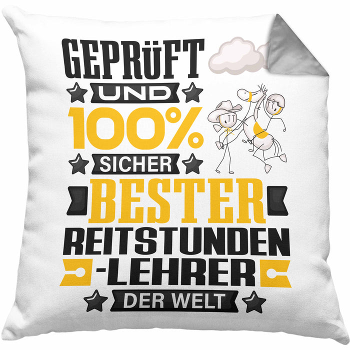 Reitstundenlehrer Geschenk Lustiger Spruch für Reitstundenlehrer Geschenkidee Bester Reitstundenlehrer Der WeltKissen mit Füllung 40x40 (Grau) Grau Trendation