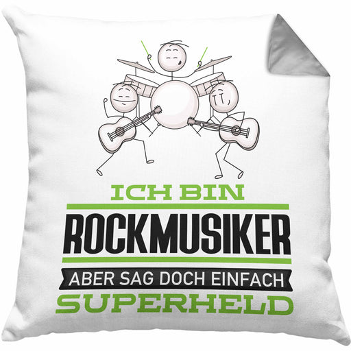 Rockmusiker Geschenk Kissen mit Füllung 40x40 Ich Bin Rockmusiker Aber Sag Doch Einfach Superheld Lustige Geschenkdiee für Rockmusiker (Grau) Grau Trendation