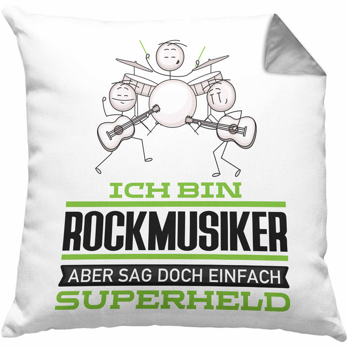 Rockmusiker Geschenk Kissen mit Füllung 40x40 Ich Bin Rockmusiker Aber Sag Doch Einfach Superheld Lustige Geschenkdiee für Rockmusiker (Grau) Grau Trendation
